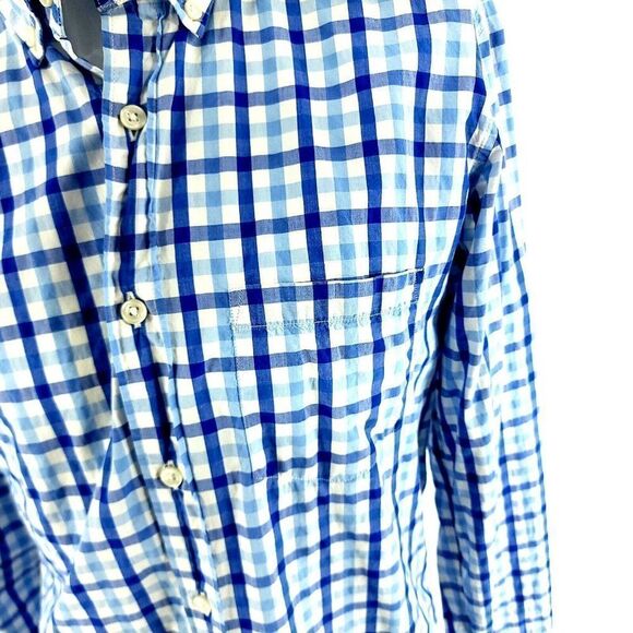 J Crew Blue White Plaid Light Weight Cotton Slim Fit Small Button Down Front Poc - Picture 3 of 8